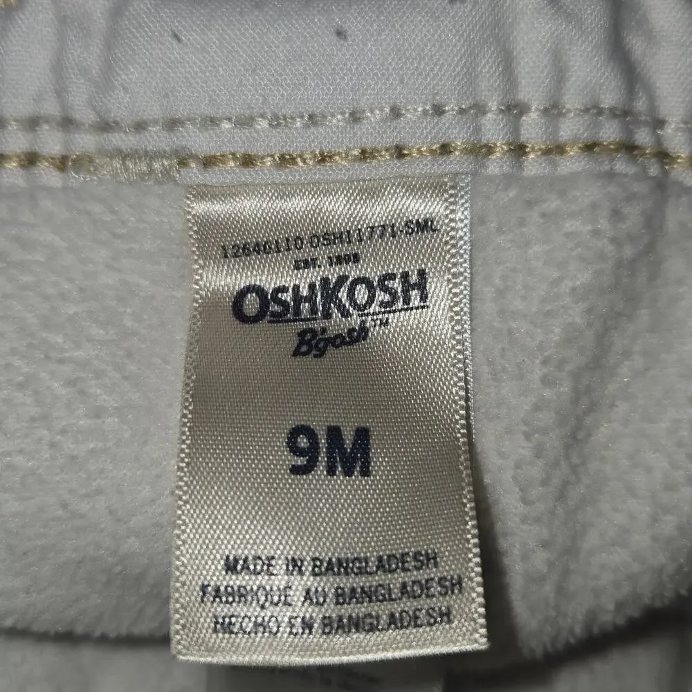 Oshkosh B'gosh 9 Month Blue Denim Lined Overalls Vestbak Baby Infant Snap Inseam